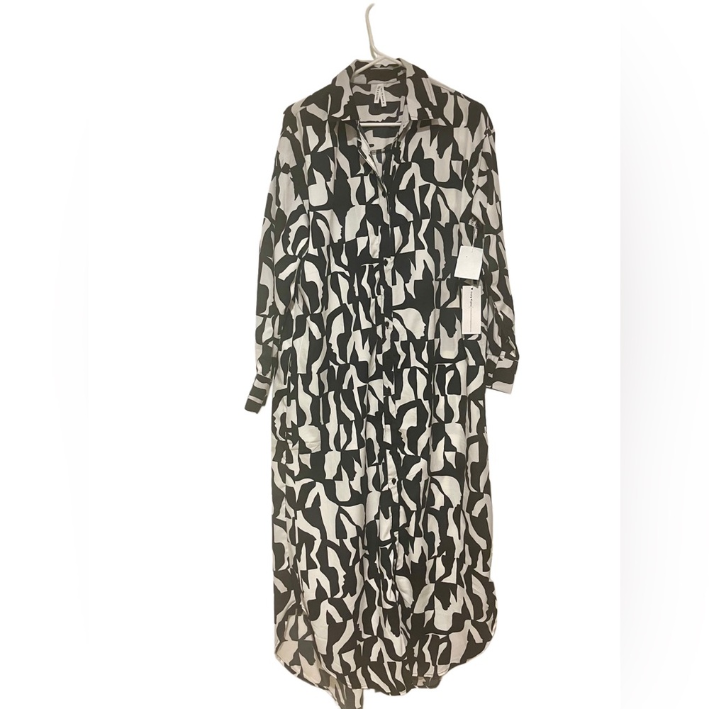 Truly 4 You Long Sleeve Button Down Abstract Midi Shirt Dress